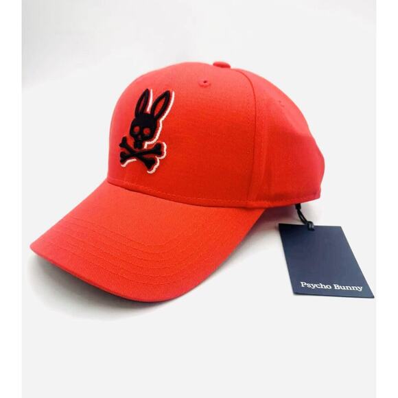 NWT $48 Psycho Bunny Men's Red Hibiscus Embroidered Big Bunny Baseball Cap S12 - Picture 2 of 12